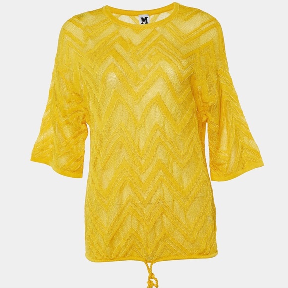 M Missoni Sunshine Yellow Chevron Knit Drawstring Hem Top - Picture 4 of 11